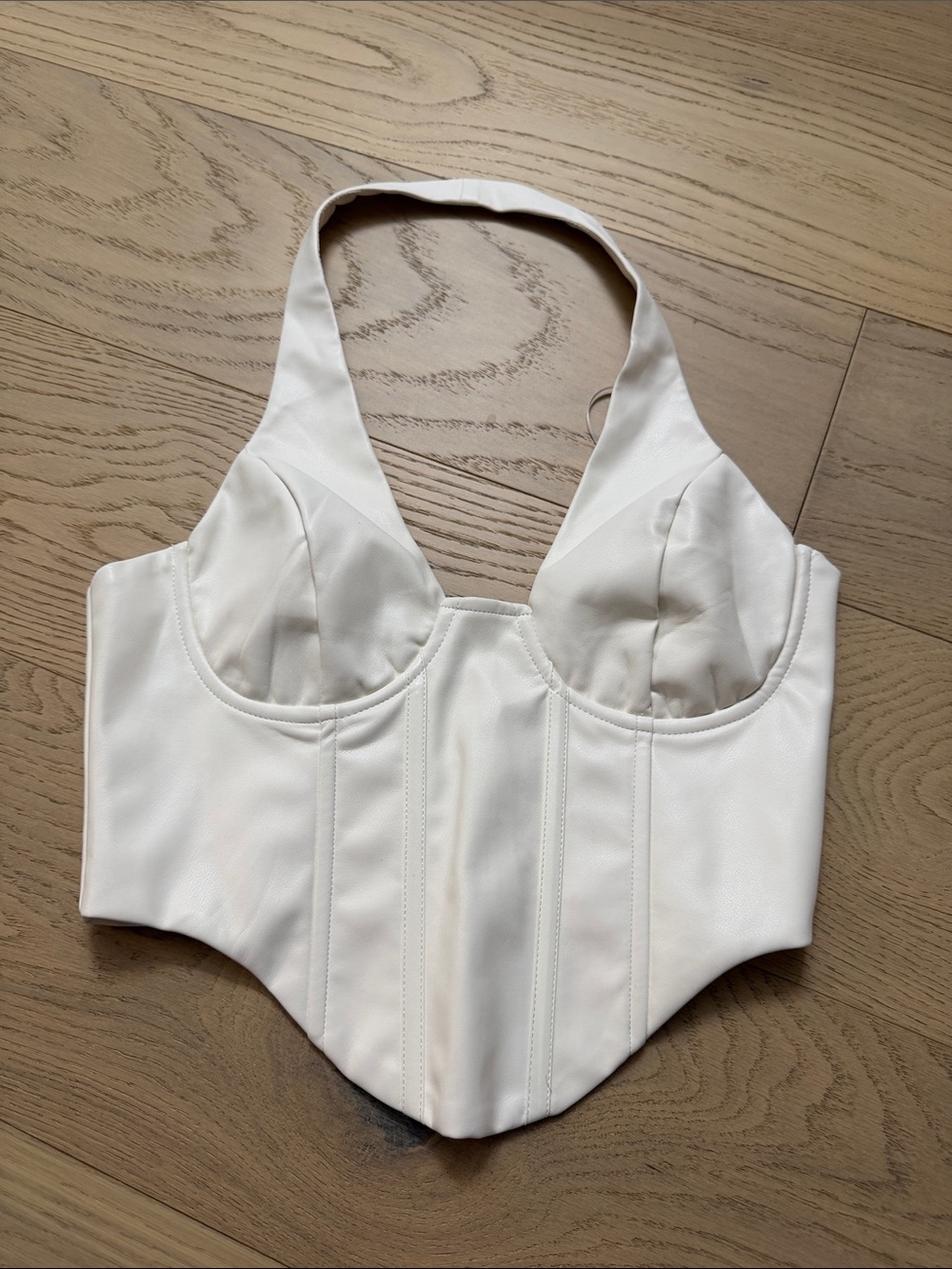 Fashion Nova Faux Leather White Halter Corset top